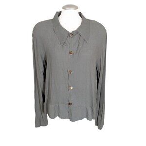 CP Shades Blouse Top Womens Small Green Button Front Rayon Collared Boxy Shirt